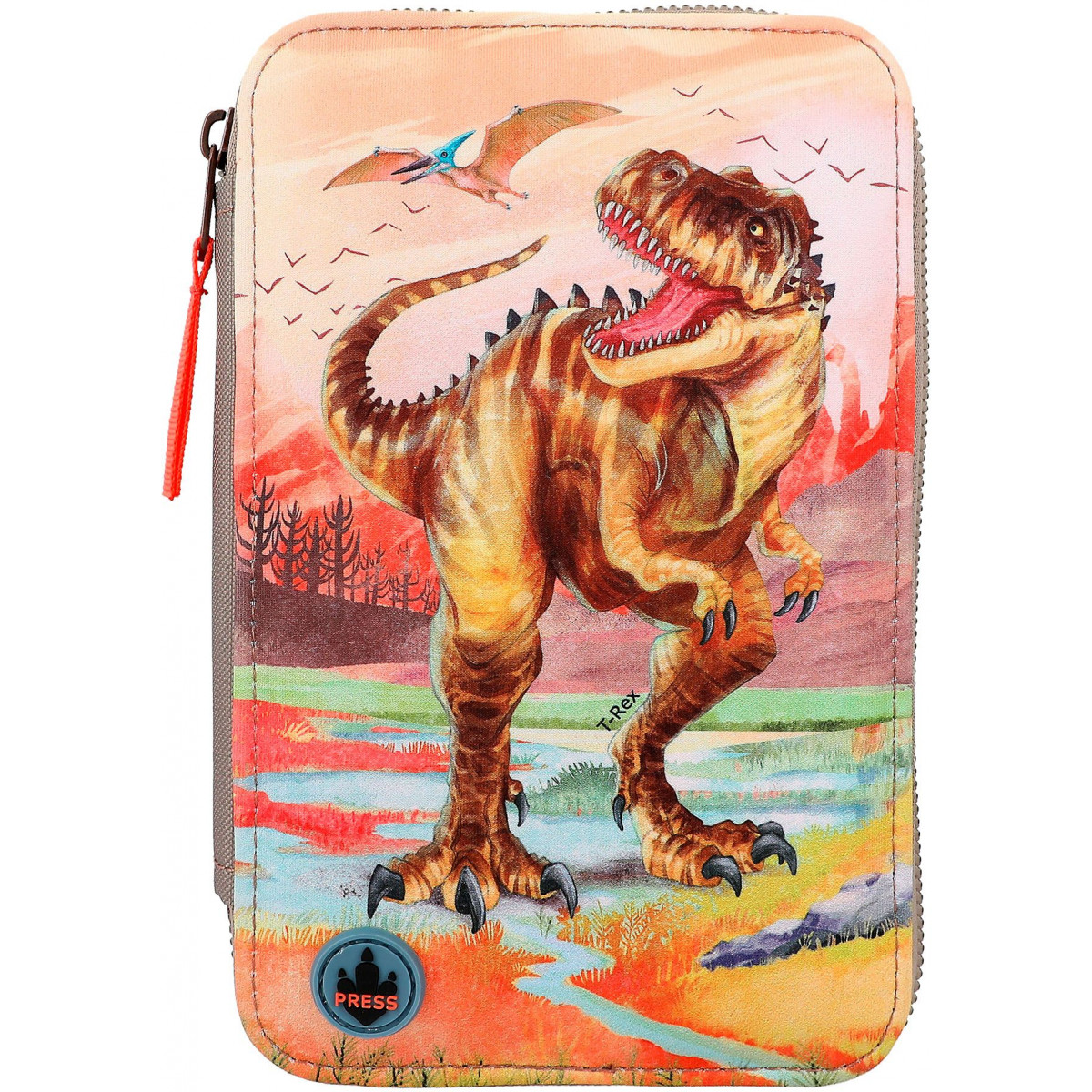 Depesche - Dino World - 3-Fach Federtasche LED Khakibraun