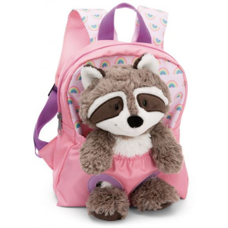 NICI - Travel Friends - Rucksack mit Plüschtier 21x26cm Waschbär 25cm rosa