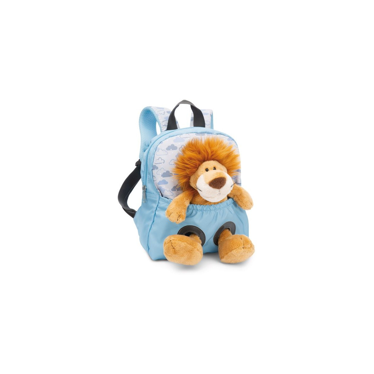 NICI - Travel Friends - Rucksack mit Plüschtier 21x26cm Löwe 25cm hellblau