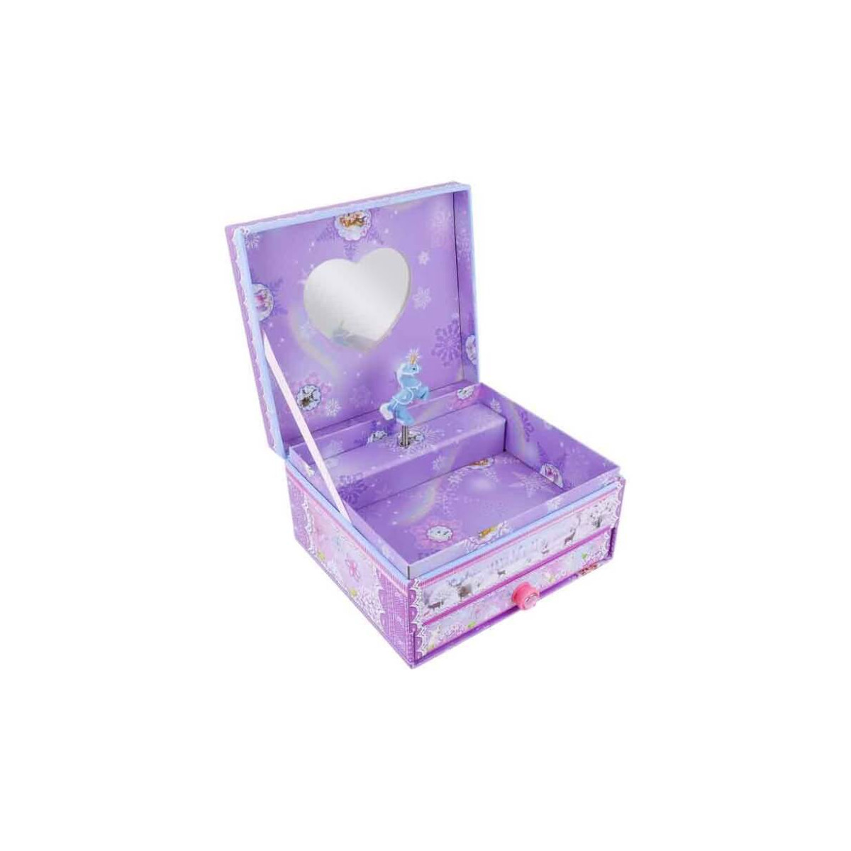 Spieluhr Eckig m. Schublade lila Pferd/Prinzessin