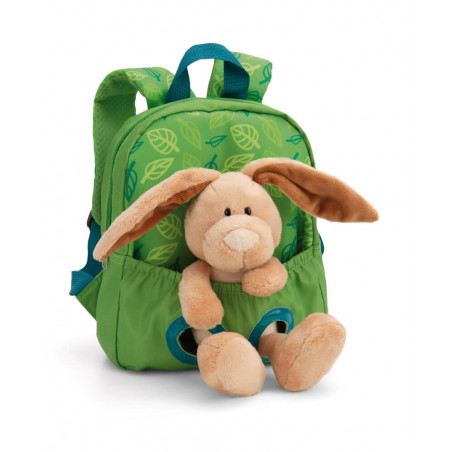 Rucksack mit Plüschtier 21x26cm Hase 25cm grün