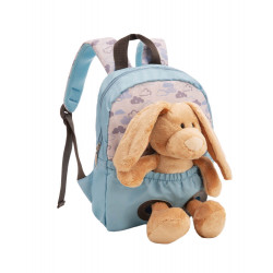 Rucksack mit Plüschtier 21x26cm Hase 25cm hellblau