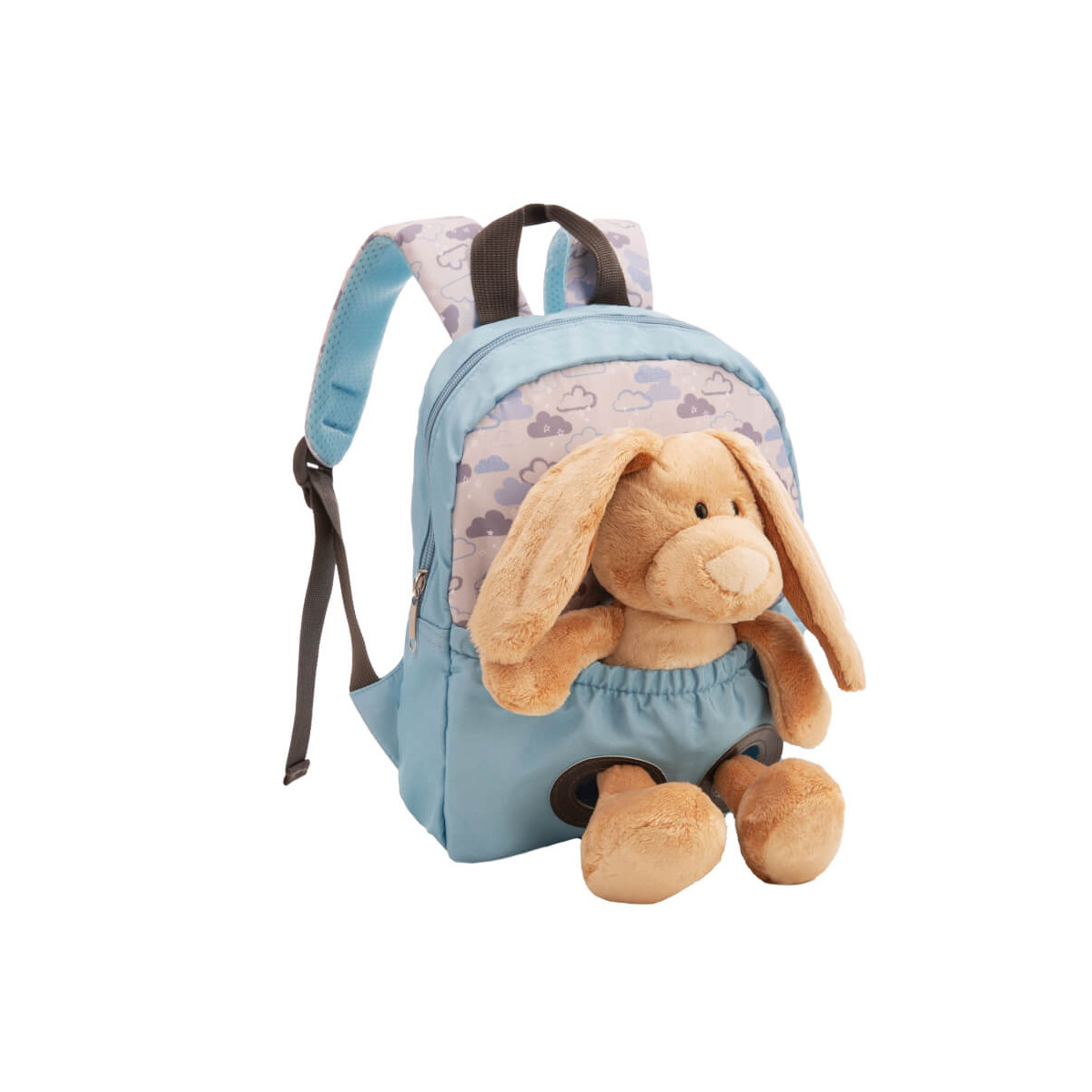 Rucksack mit Plüschtier 21x26cm Hase 25cm hellblau