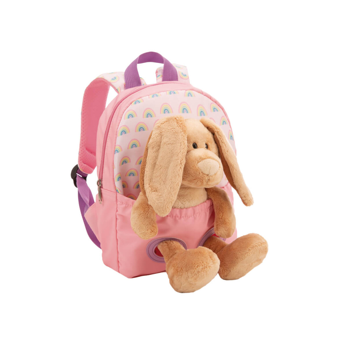 Rucksack mit Plüschtier 21x26cm Hase 25cm rosa
