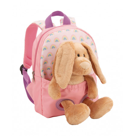Rucksack mit Plüschtier 21x26cm Hase 25cm rosa