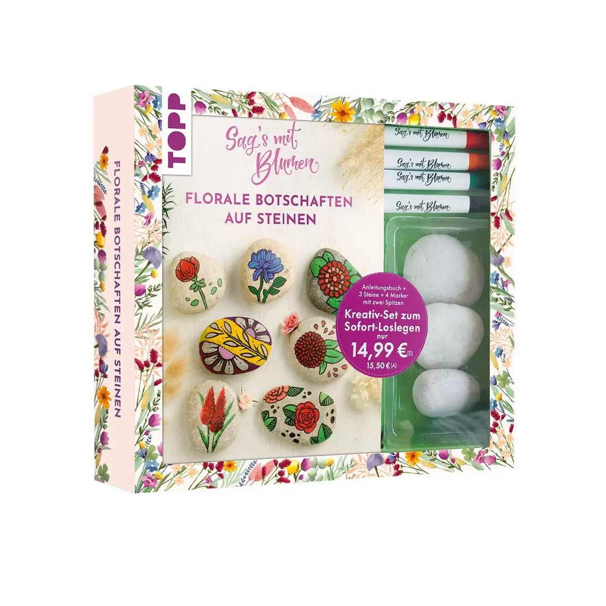 Kreativ-Set: Sag s mit Blumen - Florale Botschaften auf Steinen. Mit Anleitungsbuch und Material