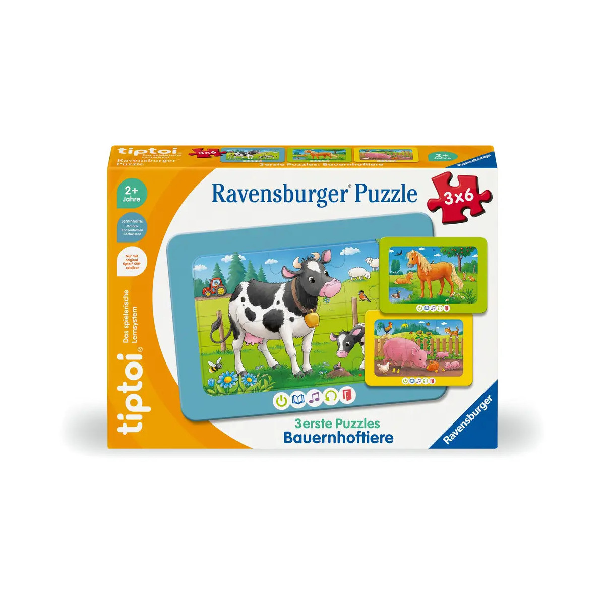 Ravensburger tiptoi Puzzle 00229 - 3 erste Puzzles: Bauernhoftiere, niedliche Rahmenpuzzles für Kinder ab 2 Jahren
