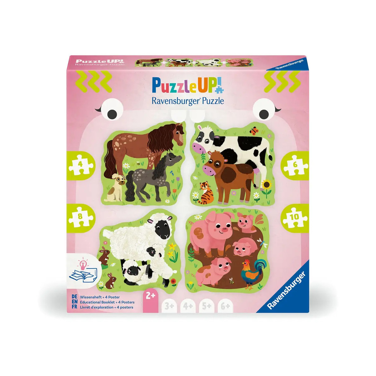 Puzzle UP! Bauernhoftiere von Ravensburger, 12004001 - 4 konturgeformte Puzzles mit 4, 6, 8, 10 Teilen, mit großen Bil