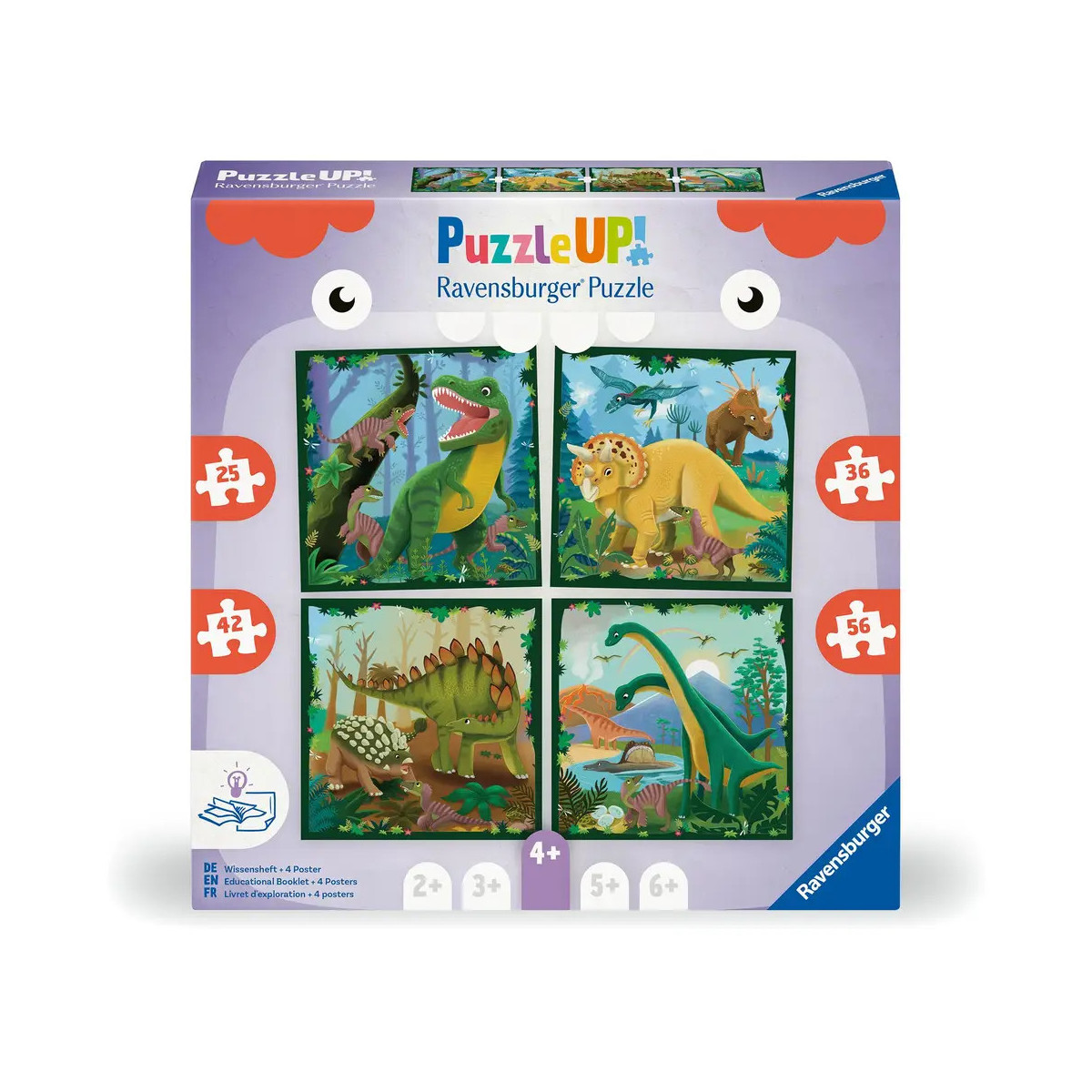 Puzzle UP! Dinosaurier von Ravensburger, 12004003 - 4 Puzzles mit 25, 36, 42, 56 Teilen zum Kombinieren und mit extra