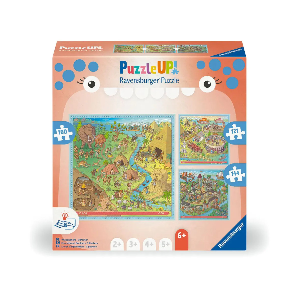 Puzzle UP! Geschichte von Ravensburger, 12004005 - 3 Puzzles mit 100, 121, 144 Teilen zum Kombinieren und mit extra Wi