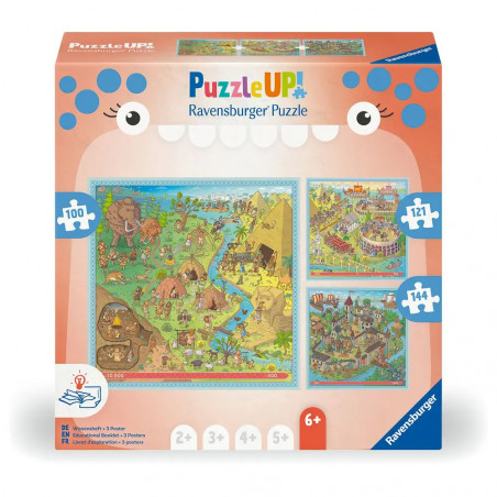 Puzzle UP! Geschichte von Ravensburger, 12004005 - 3 Puzzles mit 100, 121, 144 Teilen zum Kombinieren und mit extra Wi