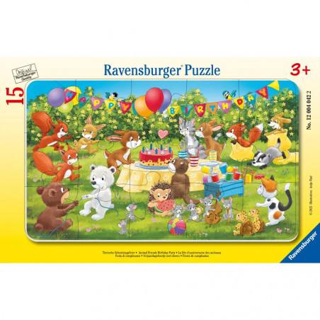 Ravensburger Kinderpuzzle - 12004042 Tierische Geburtstagsfeier - Rahmenpuzzle für Kinder ab 3 Jahren, mit 15 Teilen