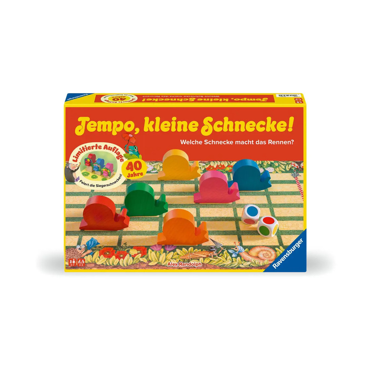 Ravensburger Kinderspiel 23034 - Tempo kleine Schnecke 40 Jahre Jubiläum, beliebtes Schneckenrennen mit zusätzlicher S