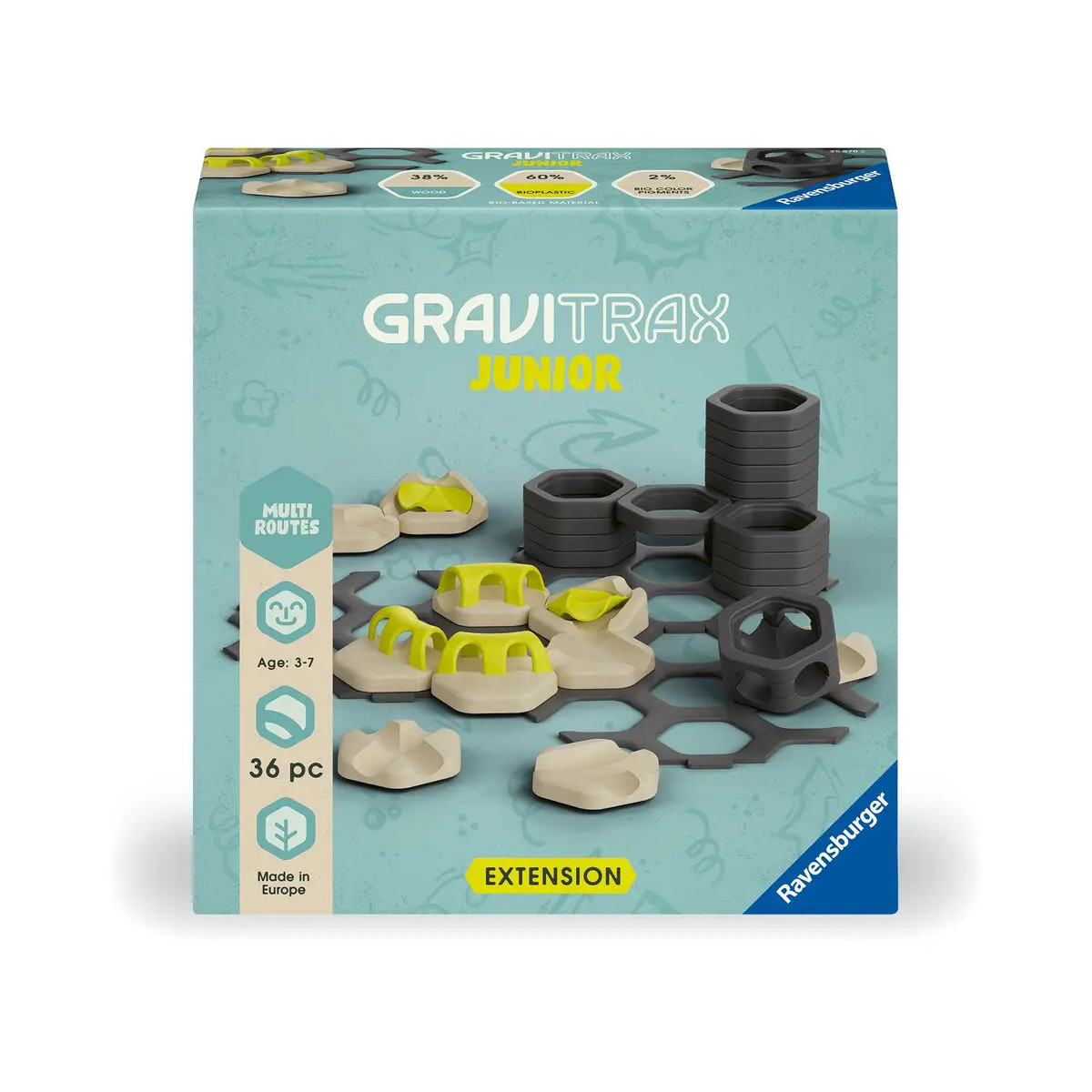 Ravensburger GraviTrax Junior Extension Multi Routes - Erweiterbare Kugelbahn für Kinder, Murmelbahn überwiegend aus n