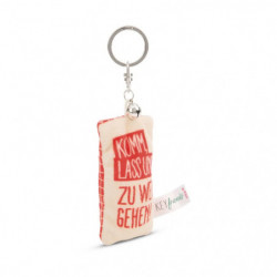 Schlüsselanhänger Mini Plüschkissen   Komm, lass uns zu weit gehen!   m. Glöckchen