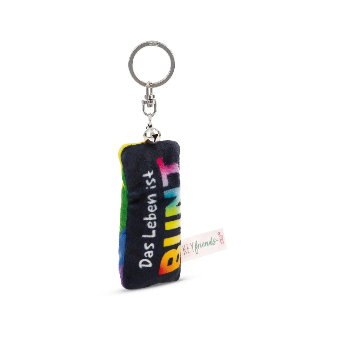 Schlüsselanhänger Mini Plüschkissen   Das Leben ist bunt   m. Glöckchen