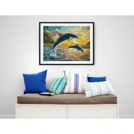 Diamond Dotz - Squares Original Diamond Painting - Dolphin Sunset 42 x 31,5 cm extra funkelnd