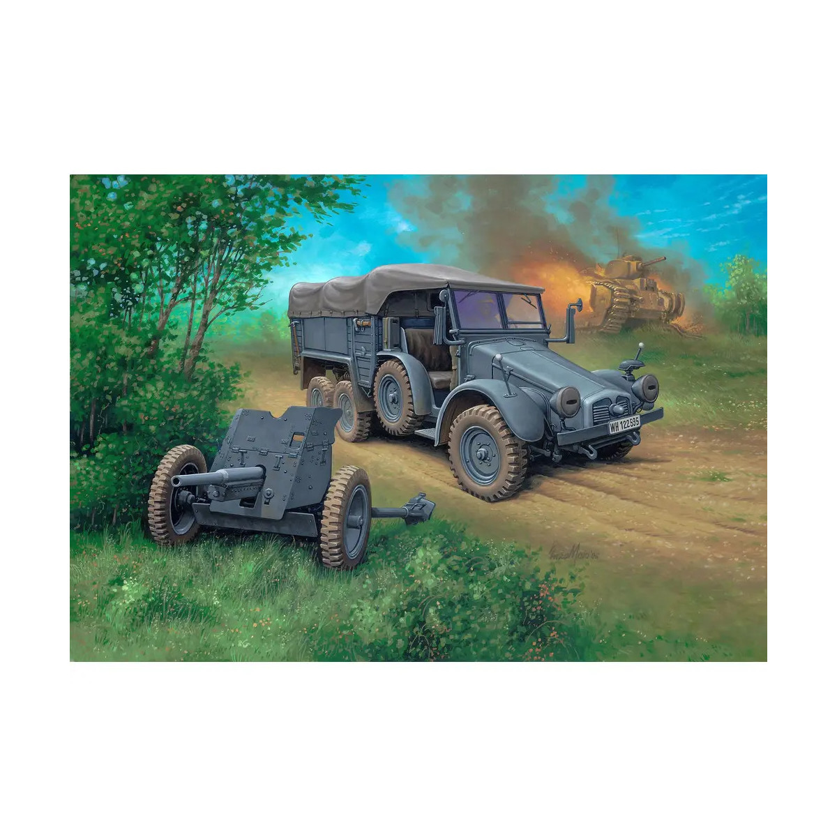 Model Set Krupp Protze KFZ 69 with 3,7cm Pak, Revell Modellbausatz mit Basiszubehör