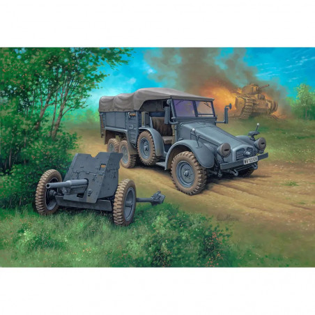 Model Set Krupp Protze KFZ 69 with 3,7cm Pak, Revell Modellbausatz mit Basiszubehör