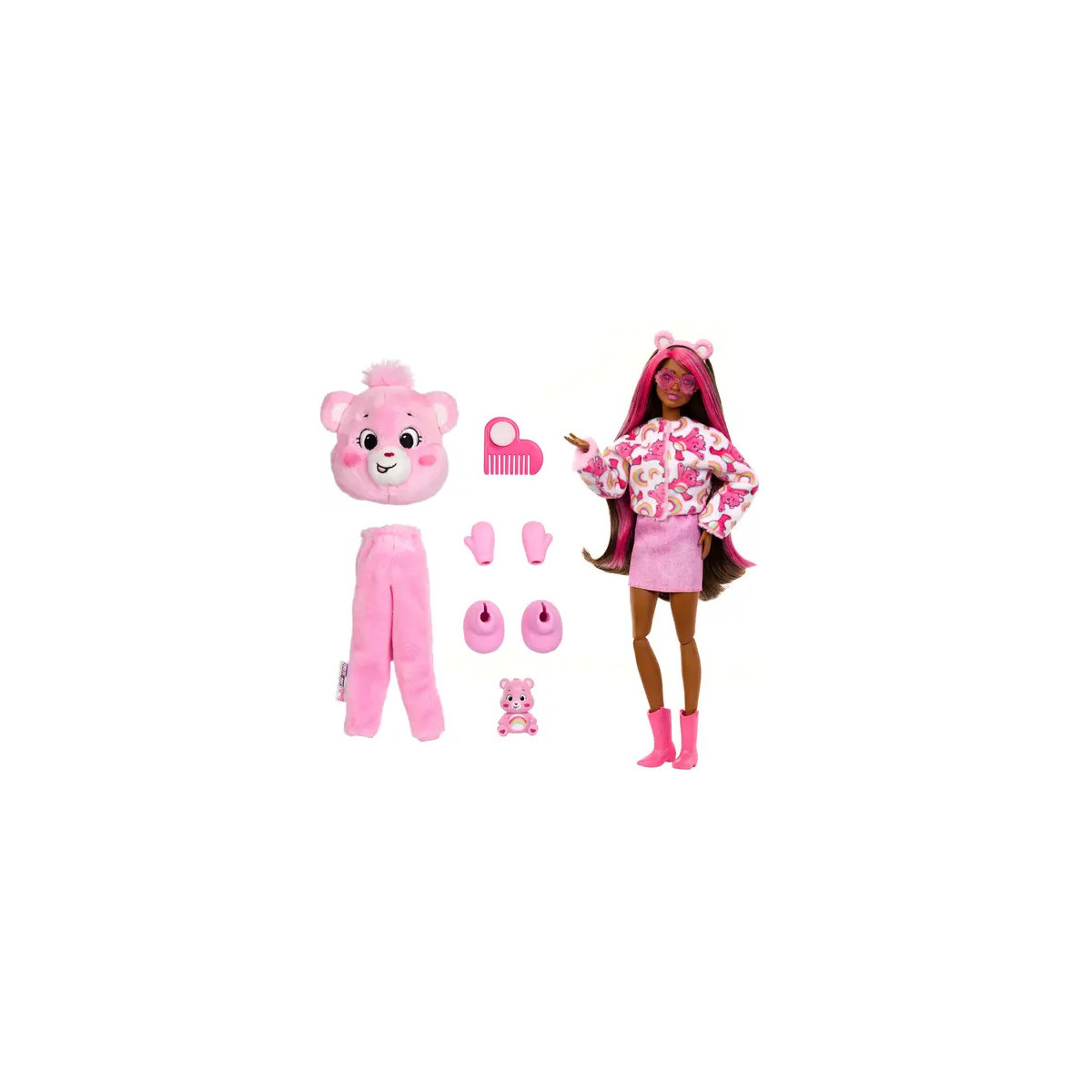 Barbie-Puppe der Cutie Reveal Glücksbärchis-Reihe mit Accessoires und Hurrabärchi-Kostüm, 10 Überraschungen