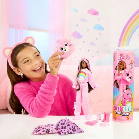 Barbie-Puppe der Cutie Reveal Glücksbärchis-Reihe mit Accessoires und Hurrabärchi-Kostüm, 10 Überraschungen