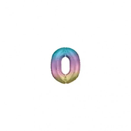 Grosse Zahl 0 Regenbogen Pastel Folienballon N34 verpackt 86 cm
