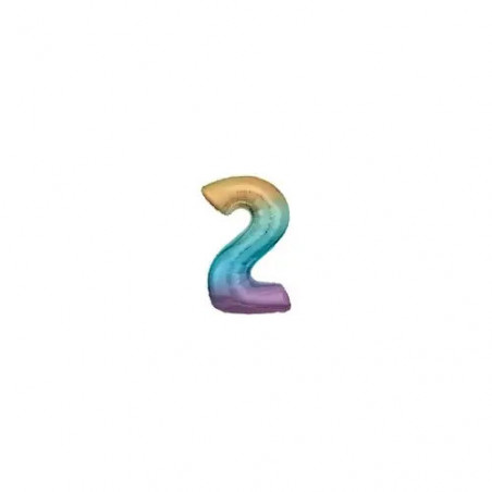Grosse Zahl 2 Regenbogen Pastel Folienballon N34 verpackt 86 cm