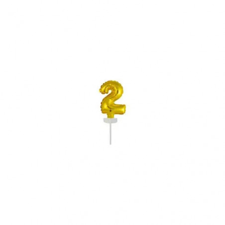 Micro Size Zahl 2 Gold Folienballon N6 verpackt