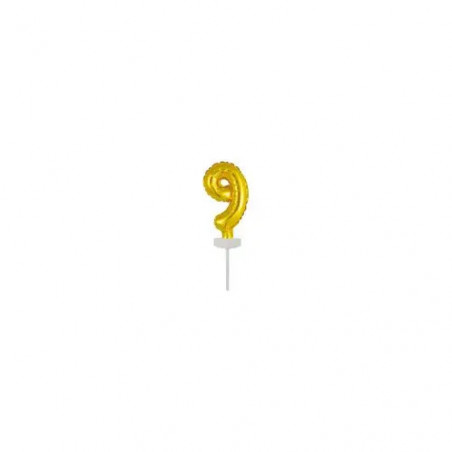 Micro Size Zahl 9 Gold Folienballon N6 verpackt