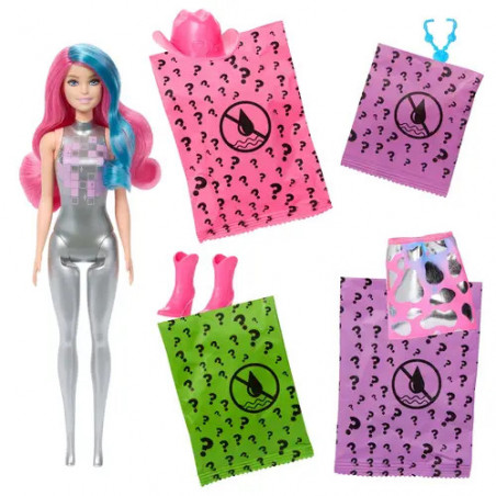 Barbie Color Reveal Disco Star-Reihe Modepuppe und Accessoires mit 6 Überraschungen (Stile können abweichen)