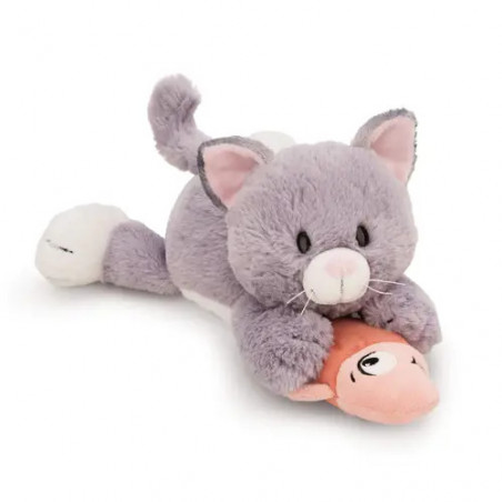 NICI - Kuscheltier Katze grau & Fisch 30cm liegend GREEN