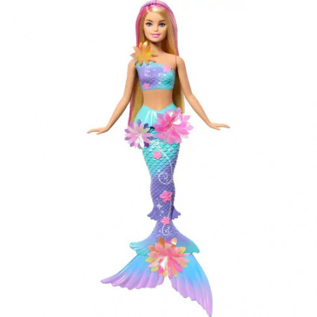 Barbie Flower Magic Meerjungfrauen-Spielzeugpuppe mit magischer Überraschungsblüte und perlenbesetztem Haarreif