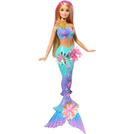 Barbie Flower Magic Meerjungfrauen-Spielzeugpuppe mit magischer Überraschungsblüte und perlenbesetztem Haarreif