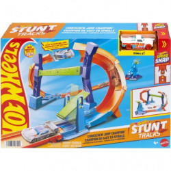 Hot Wheels Stunttracks Sprung durch die Spirale Trackset und Spielzeugauto im Maßstab 1:64, Track-Schnellstecksystem