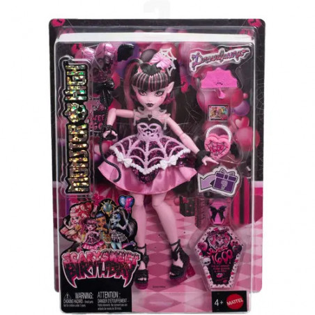 Monster High Scary Sweet Birthday Draculaura-Puppe im Partykleid mit Ballon und Geschenk