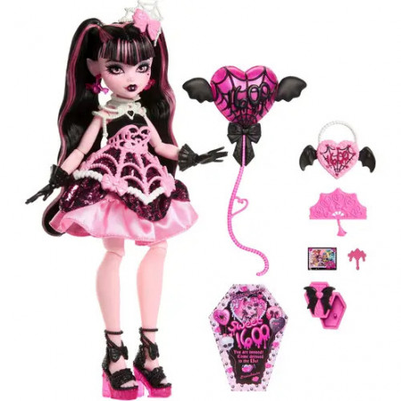 Monster High Scary Sweet Birthday Draculaura-Puppe im Partykleid mit Ballon und Geschenk