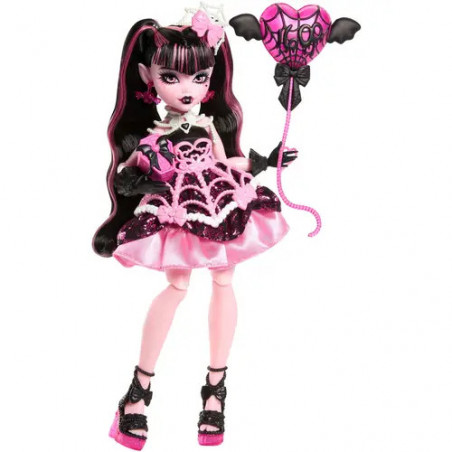 Monster High Scary Sweet Birthday Draculaura-Puppe im Partykleid mit Ballon und Geschenk