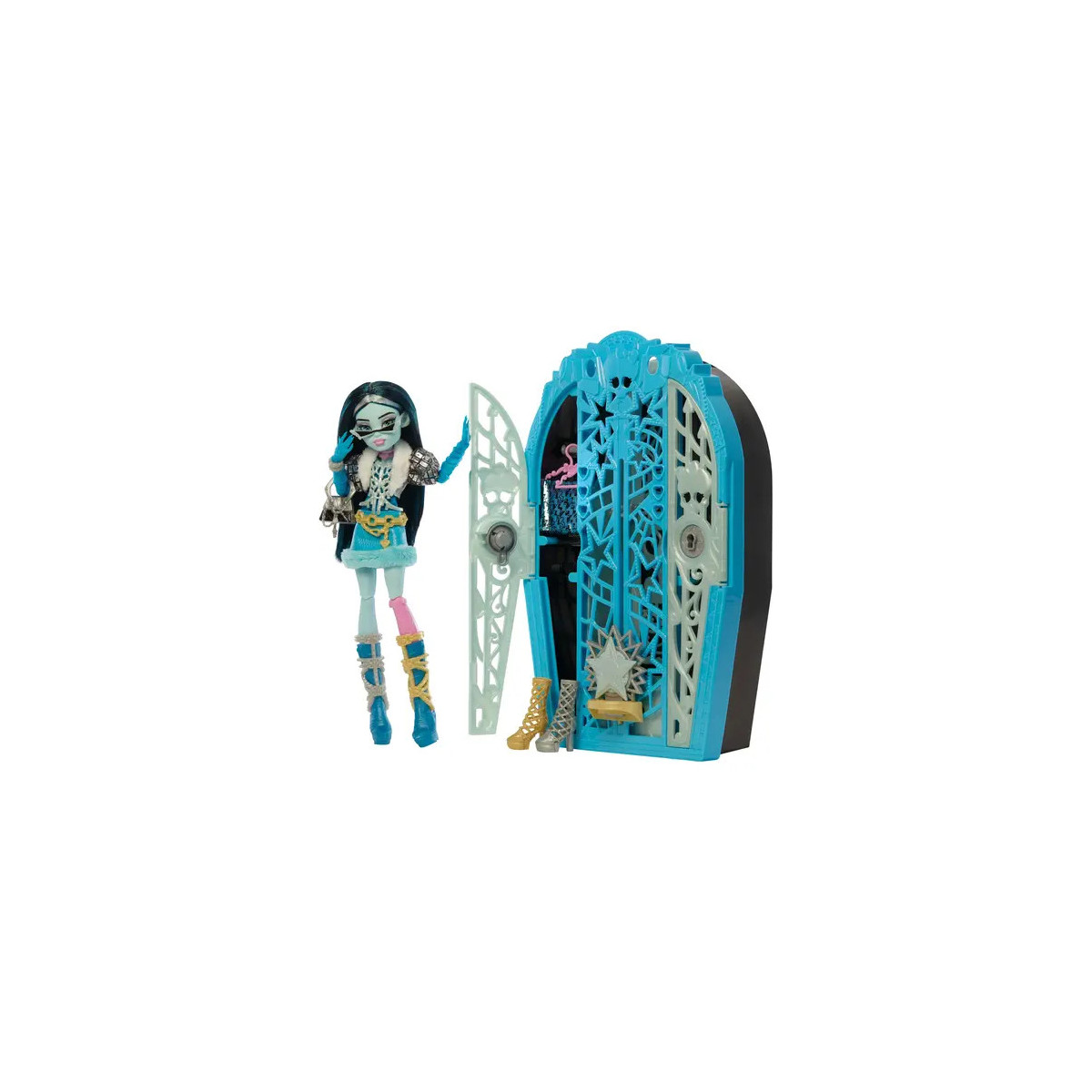 Monster High Skulltimate Secrets Hauntlywood-Mysteries-Spielset, Frankie-Stein-Puppe mit mehr als 19 Überraschungen
