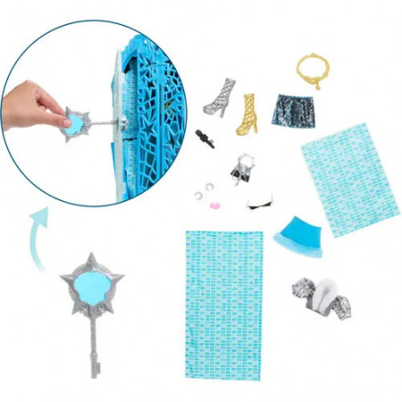 Monster High Skulltimate Secrets Hauntlywood-Mysteries-Spielset, Frankie-Stein-Puppe mit mehr als 19 Überraschungen