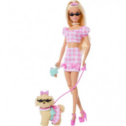 Barbie im Zwillingslook mit Schleife und Haustier