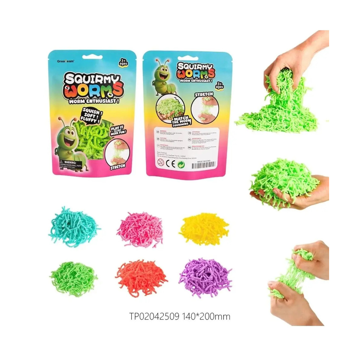 Squirmy Worms 40 grams in bag, 6 color assorted