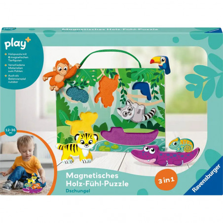 Play+ Magnetisches Holz-Fühl-Puzzle: Dschungel