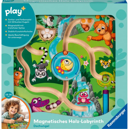 Play+ Magnetisches Holz-Labyrinth: Dschungel