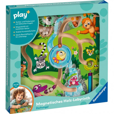 Play+ Magnetisches Holz-Labyrinth: Dschungel
