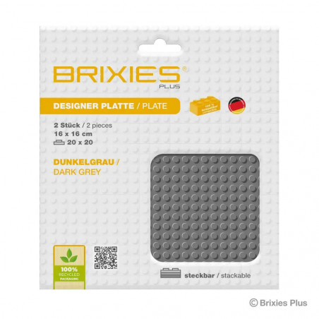 BRIXIES Bodenplatte Doppelpack dunkelgrau 20x20cm