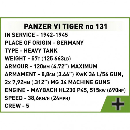 896 PCS HC WWII /3123/ TIGER I NO 131