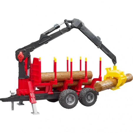 Bruder - Rückeanhänger mit Ladekran, 4 Baumstämmen und Holzgreifer