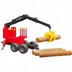Bruder - Rückeanhänger mit Ladekran, 4 Baumstämmen und Holzgreifer