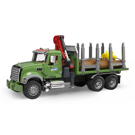 Bruder - MACK Granite Holztransport LKW, Ladekran, Greifer + 3 Baumstämmen