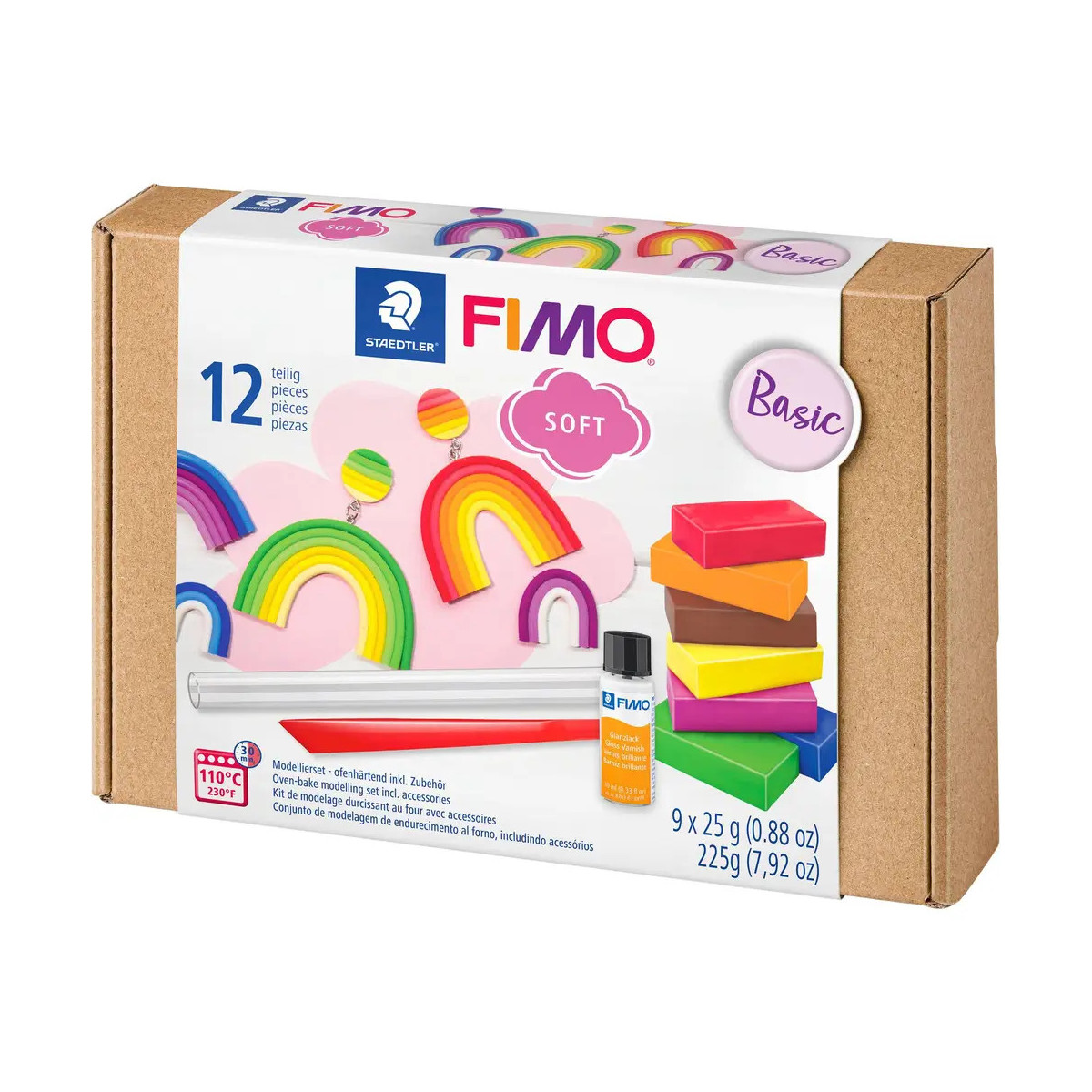 Fimo Soft Basic Set, 8 Farben, Halbblöcke à 25g